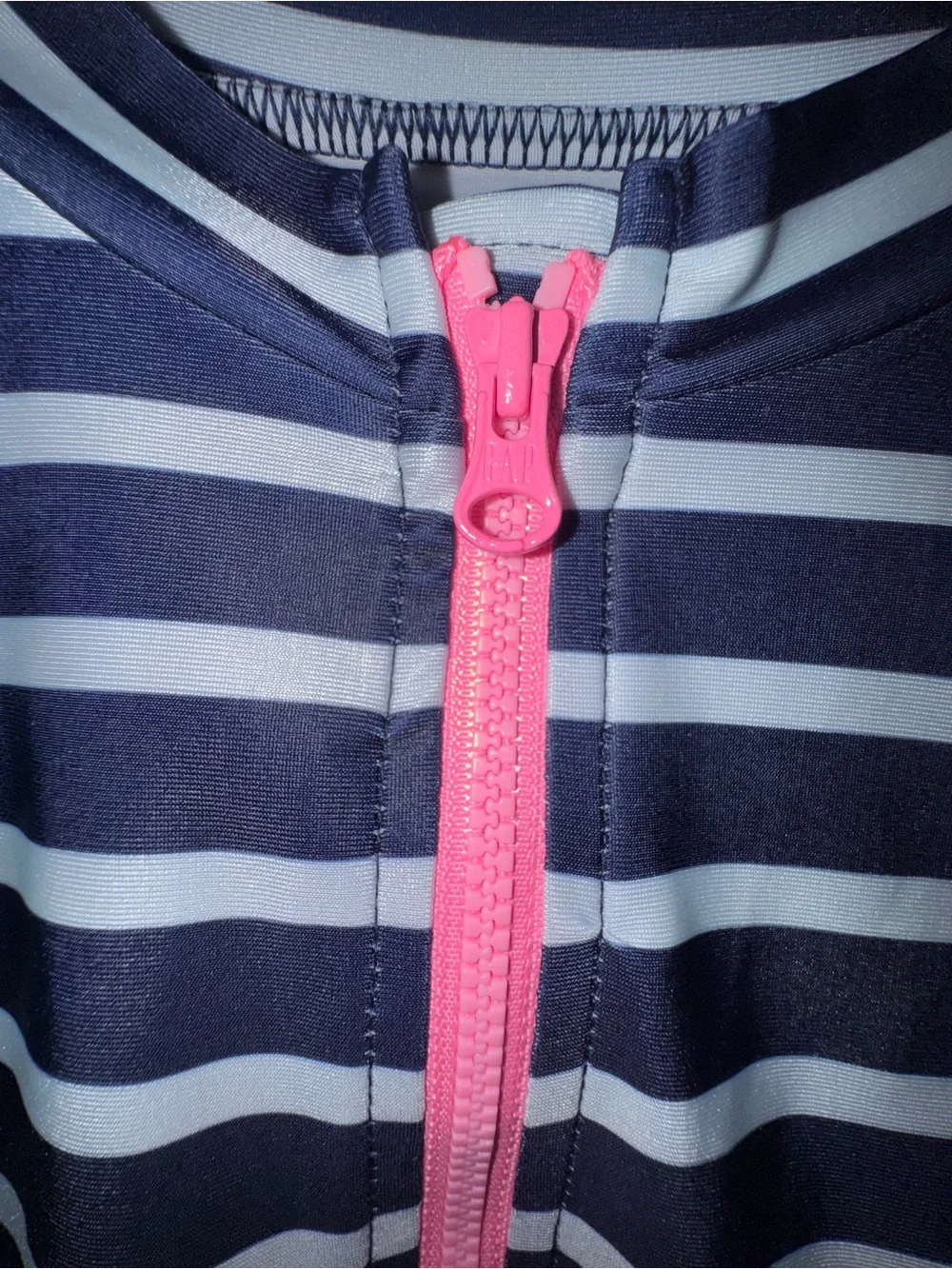 GAP Navy & White Striped Long-Sleeve Rashguard with Pink Zip